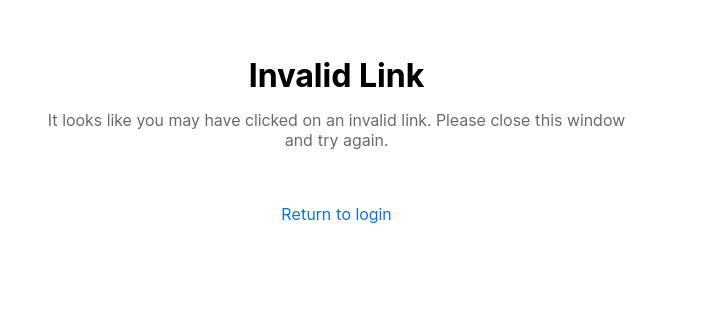Invalid link message